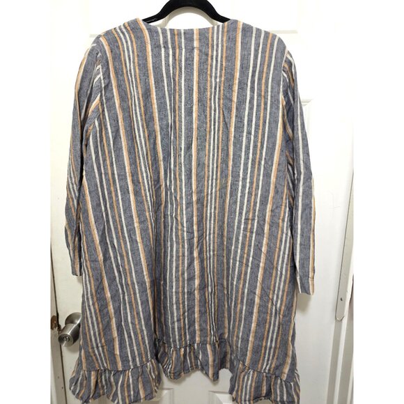 Wrap London Blue & Beige Striped Open Front 100% Linen Lightweight Duster Cardig - Picture 3 of 9